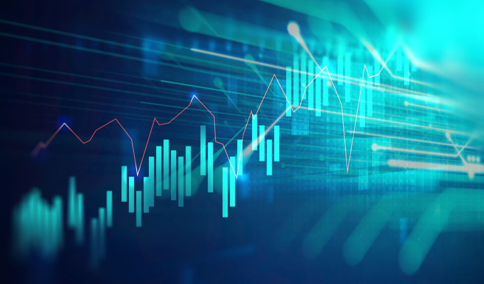 Financial stock market graph on an abstract background, illustrating an article on September investment markets